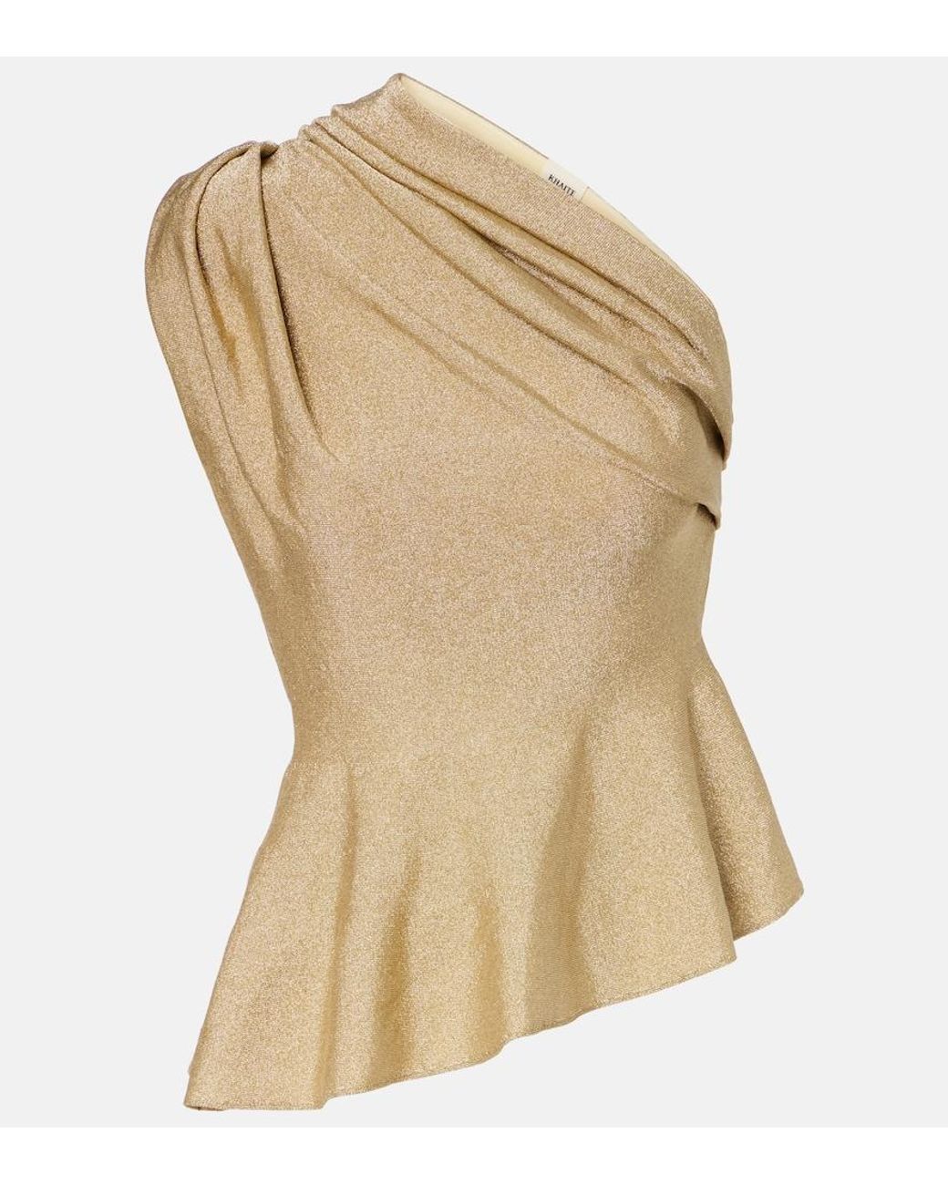 Khaite Natural Aimee One-Shoulder Lame Top