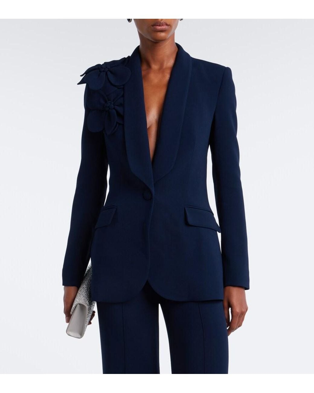 Elie Saab Blue Floral-Applique Cady Blazer