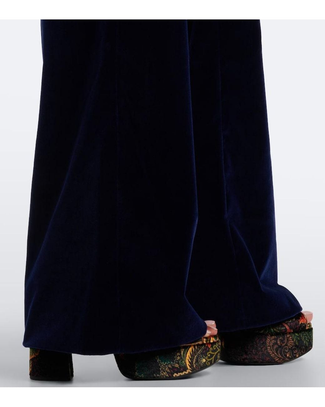 Etro Blue Cotton Velvet Flared Pants