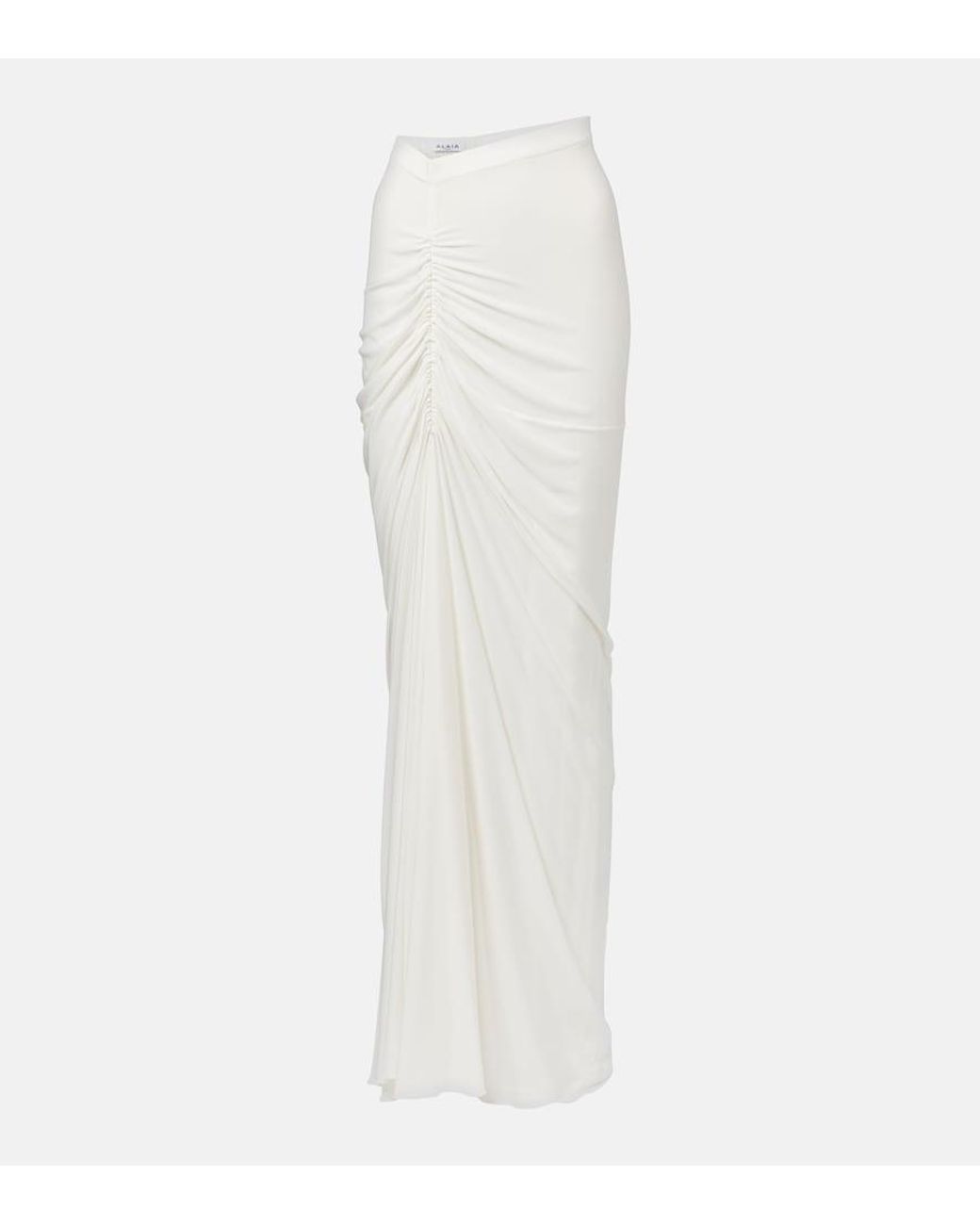 Alaïa White Draped Jersey Maxi Skirt