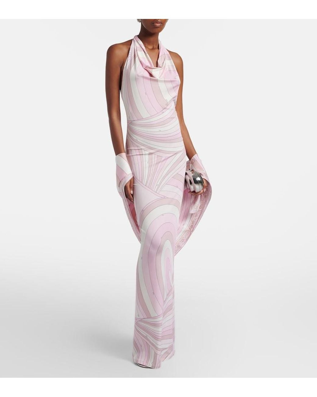 Emilio Pucci Pink Iride Halterneck Satin Jersey Maxi Dress