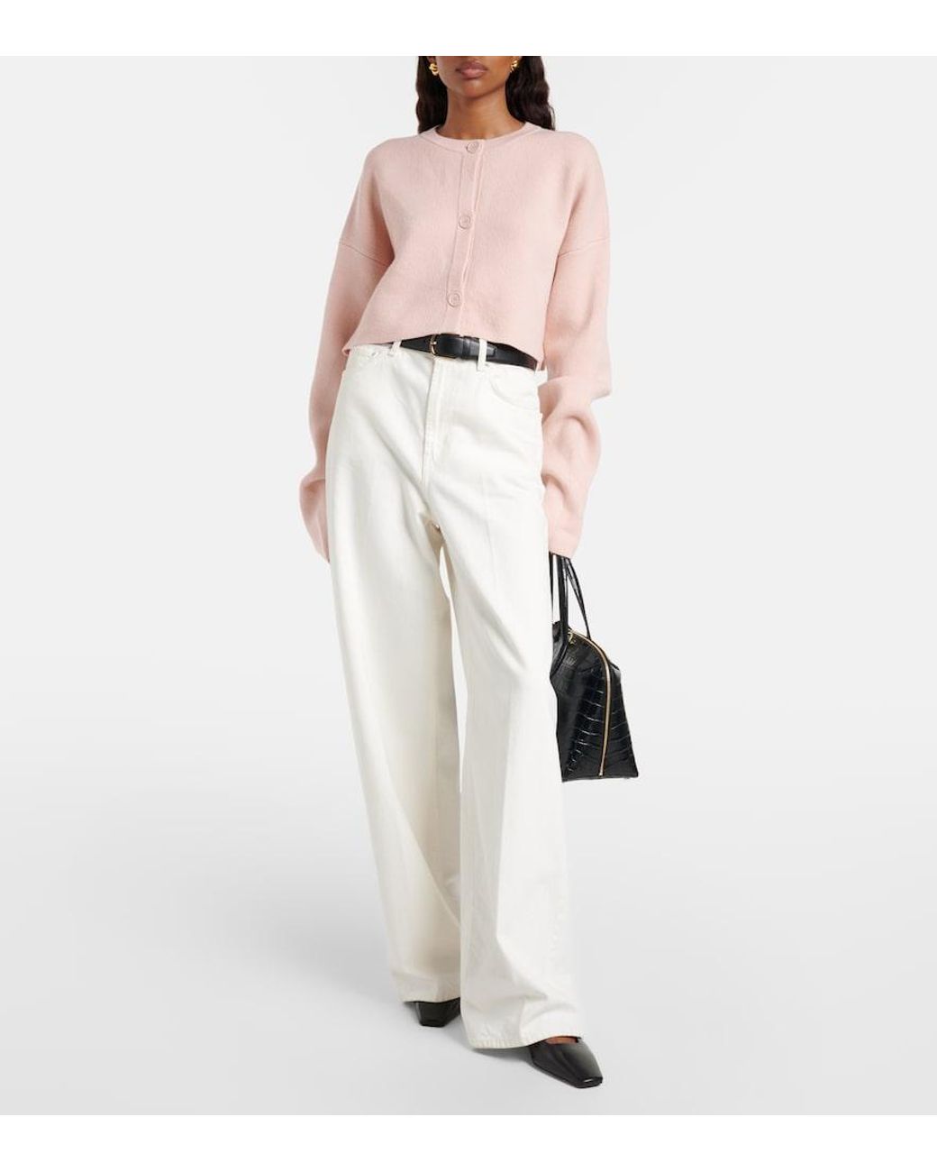 Totême  Pink Cropped Wool-Blend Cardigan