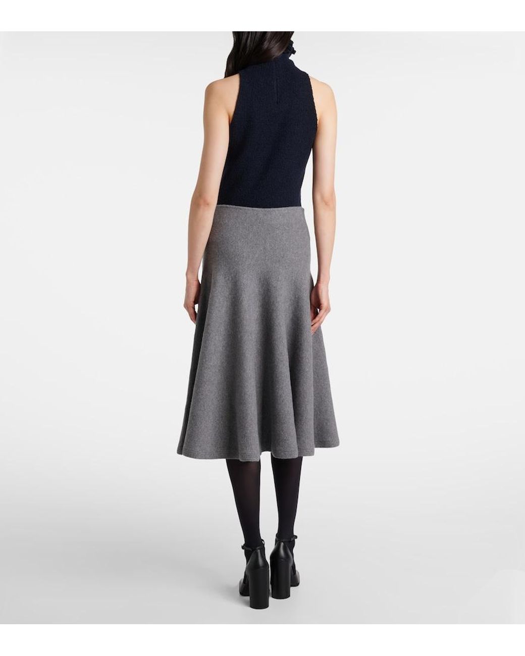 Alaïa Gray Cashmere-Blend Midi Skirt