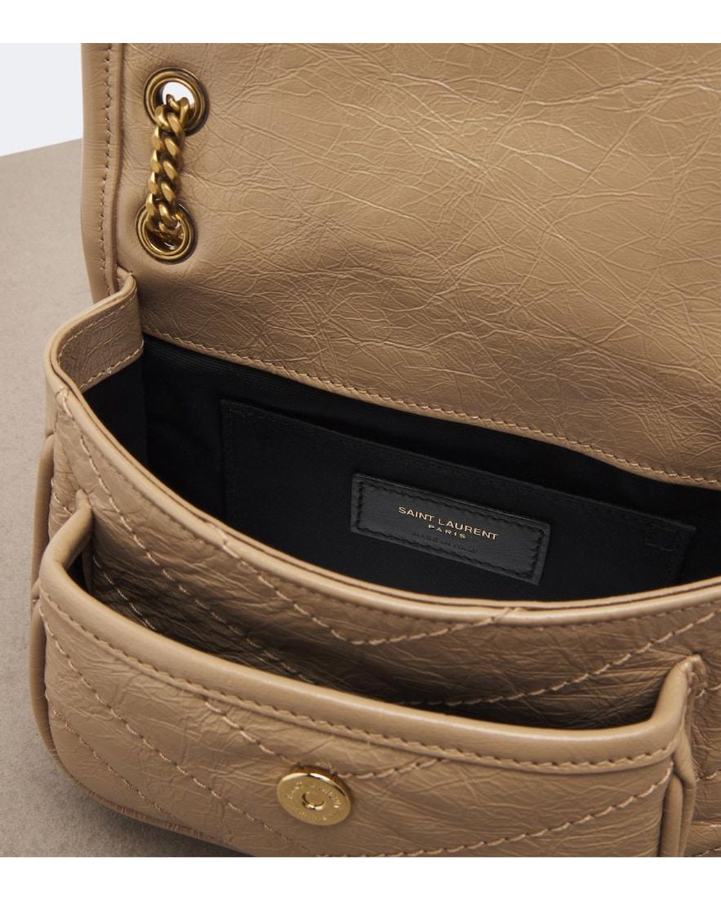 Saint Laurent Natural Niki Mini Leather Shoulder Bag