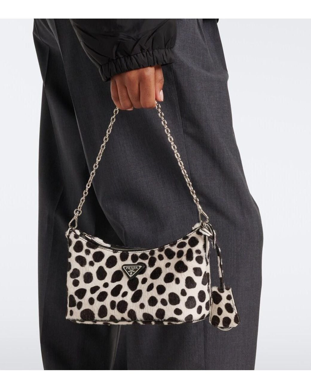 Prada White Mini Printed Calf Hair Shoulder Bag