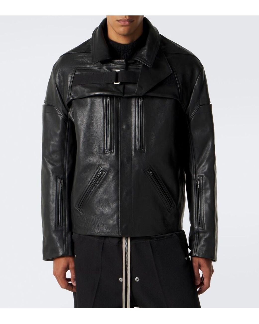 Rick Owens Black Mac Convertible Leather Jacket for men