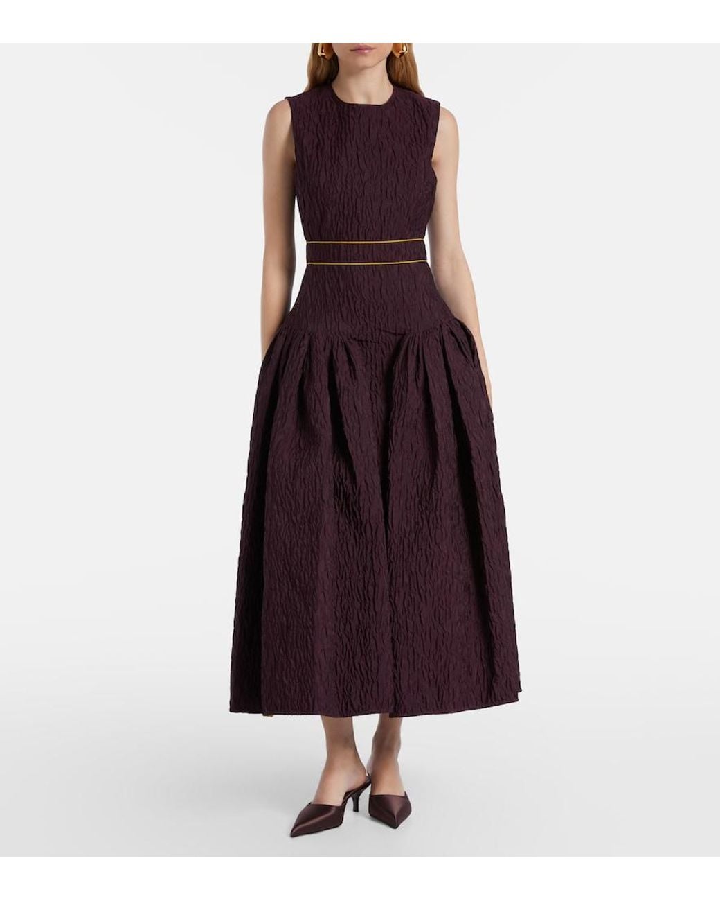 Roksanda Purple Aya Smocked Cloque Midi Dress