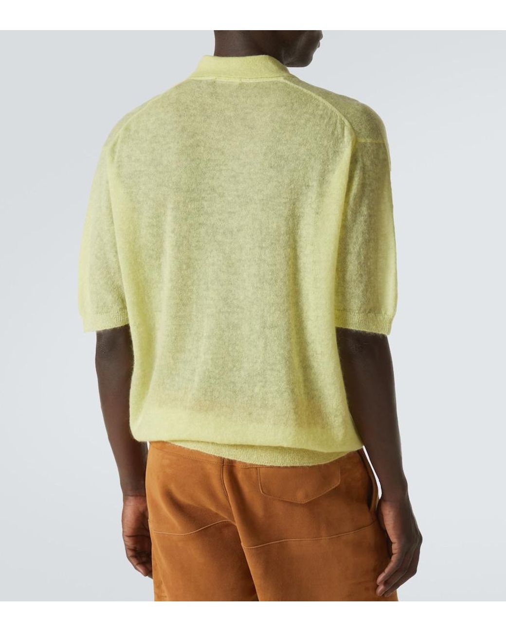 Auralee Yellow Mohair-Blend Polo Sweater for men