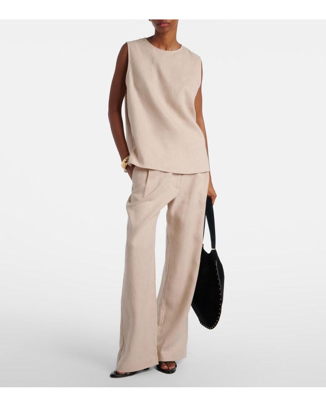 Asceno Natural Rivello Linen Wide-Leg Pants