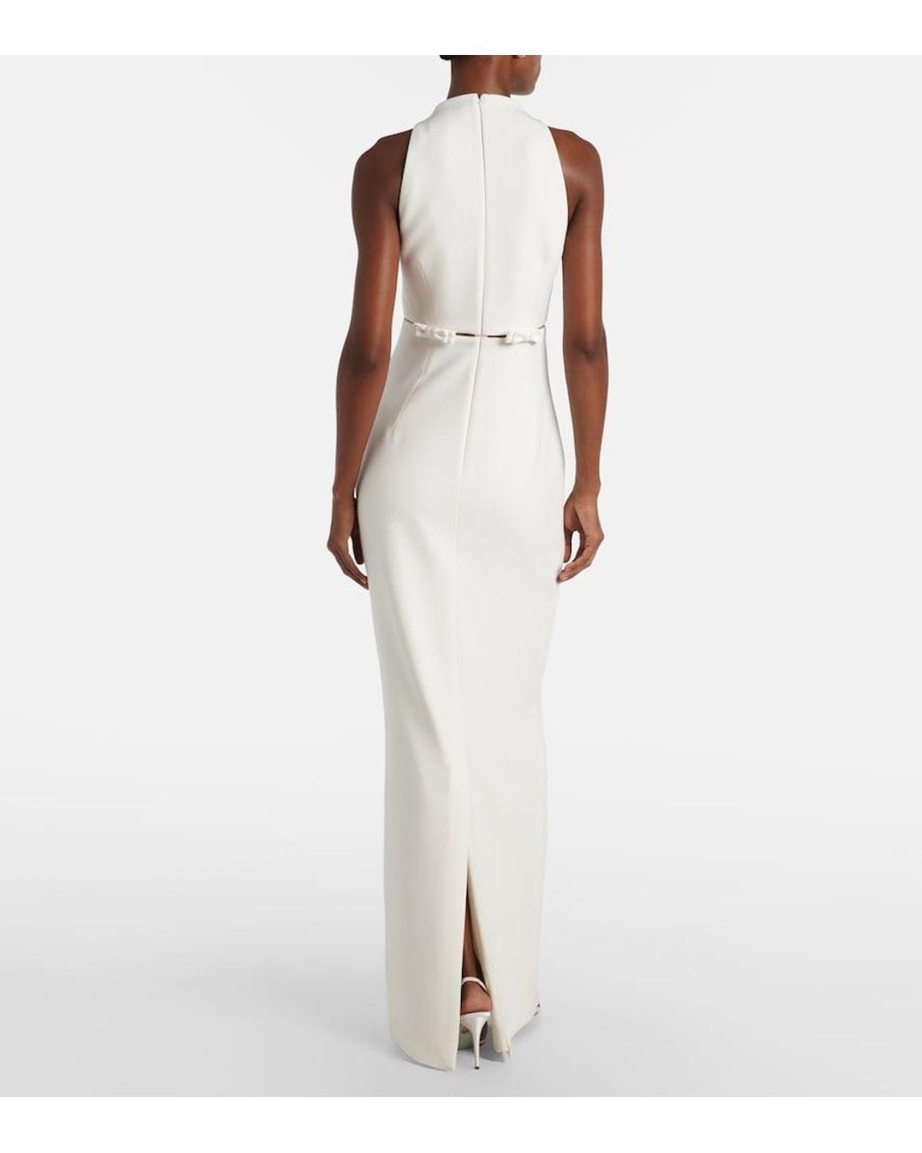Safiyaa White Bridal Jalie Bow-Detail Crepe Gown