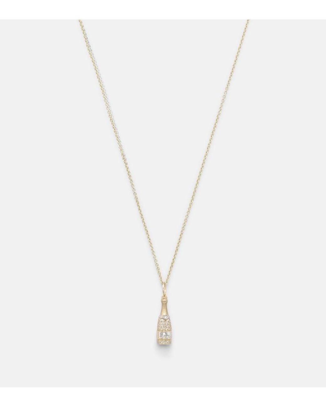 Sydney Evan White Champagne Bottle 14Kt Pendant Necklace With Diamonds