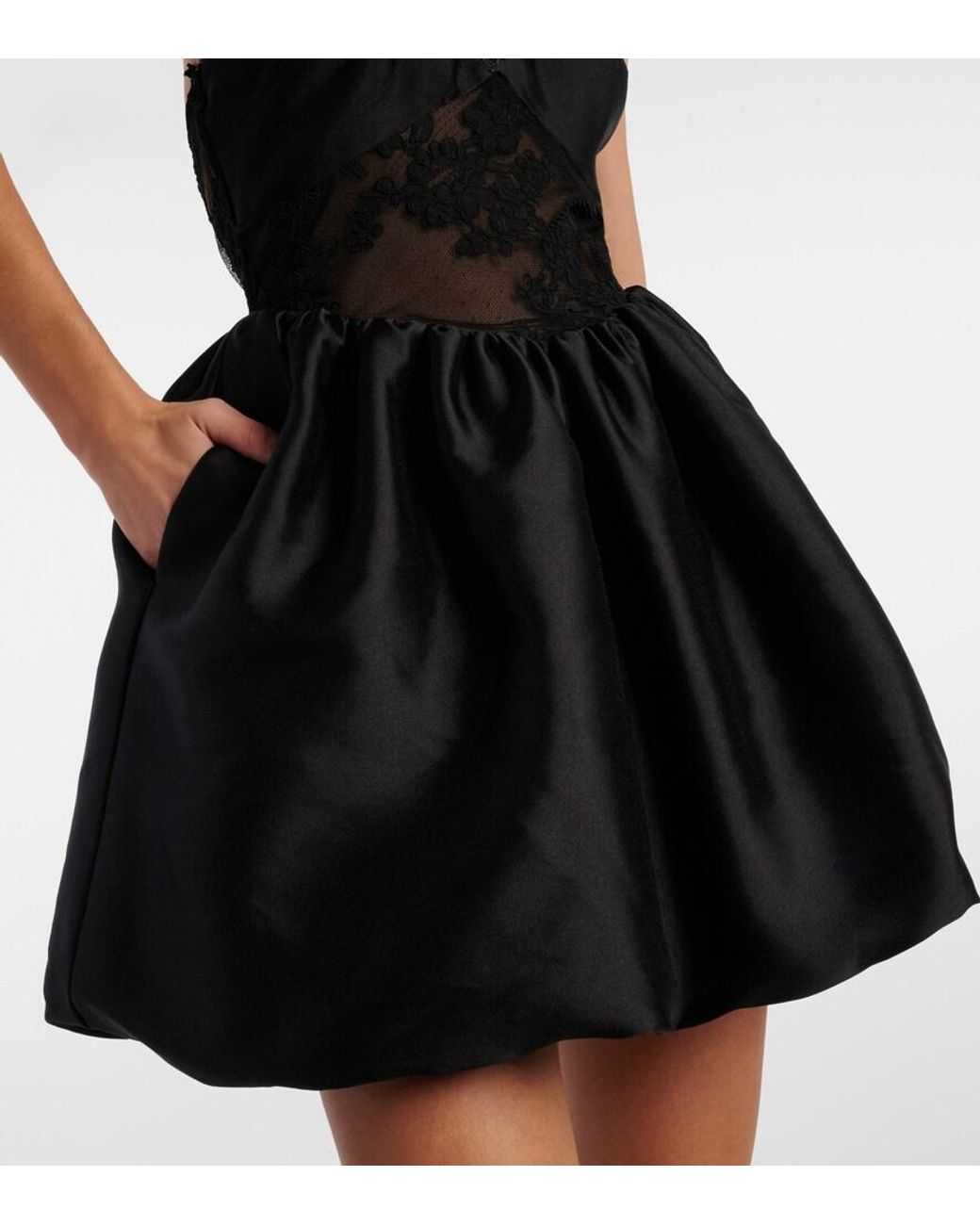 Self-Portrait Black Lace-Trimmed Halterneck Taffeta Minidress