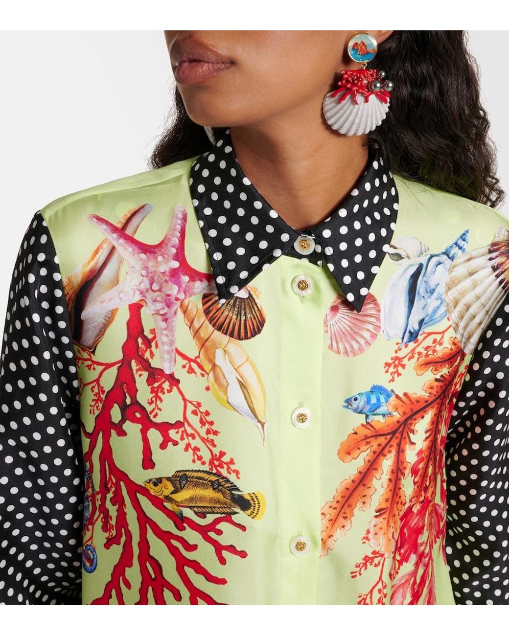 Dolce & Gabbana Green Capri Printed Silk Satin Shirt Dress