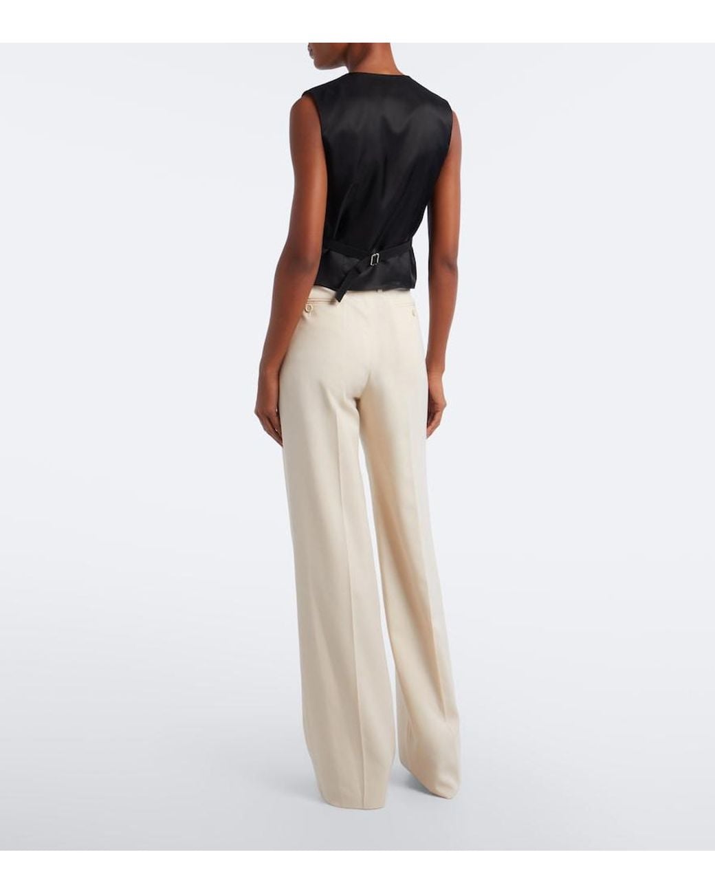 Fendi Natural Wool Grain De Poudre Wide-Leg Pants