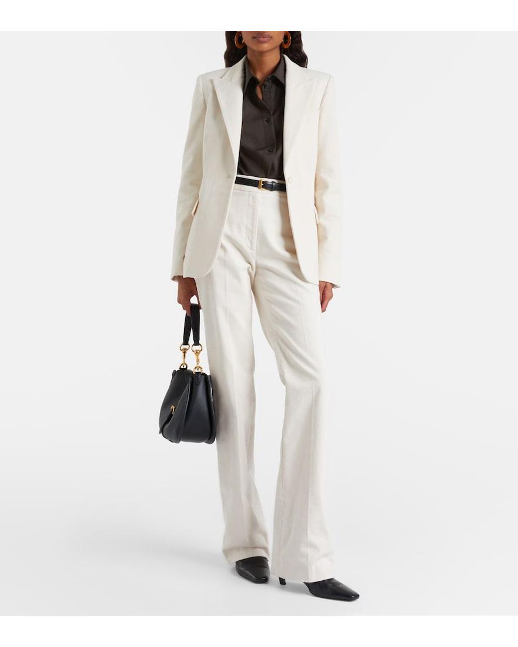 Nili Lotan White Corette Cotton Corduroy Straight Pants