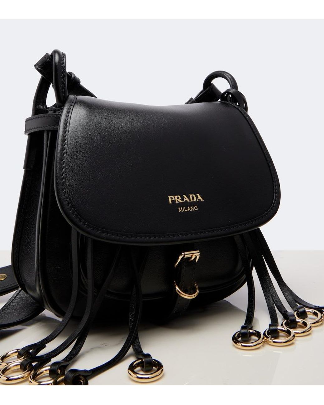 Prada White Corsaire Mini Fringed Leather Shoulder Bag