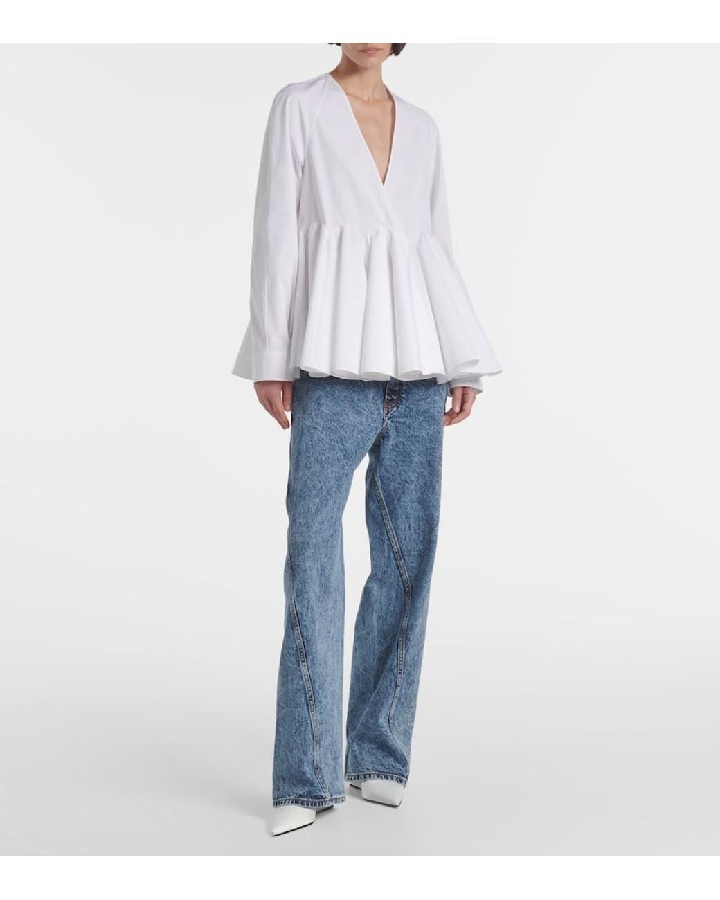 Alaïa White Flare Cotton Blouse
