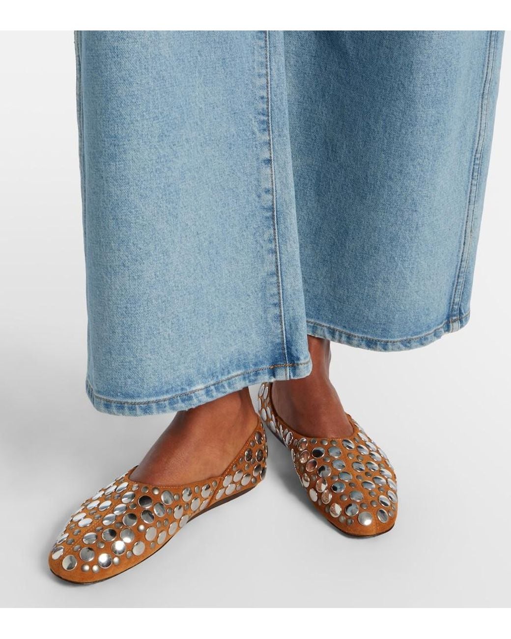 Khaite Brown Jane Studded Suede Ballet Flats