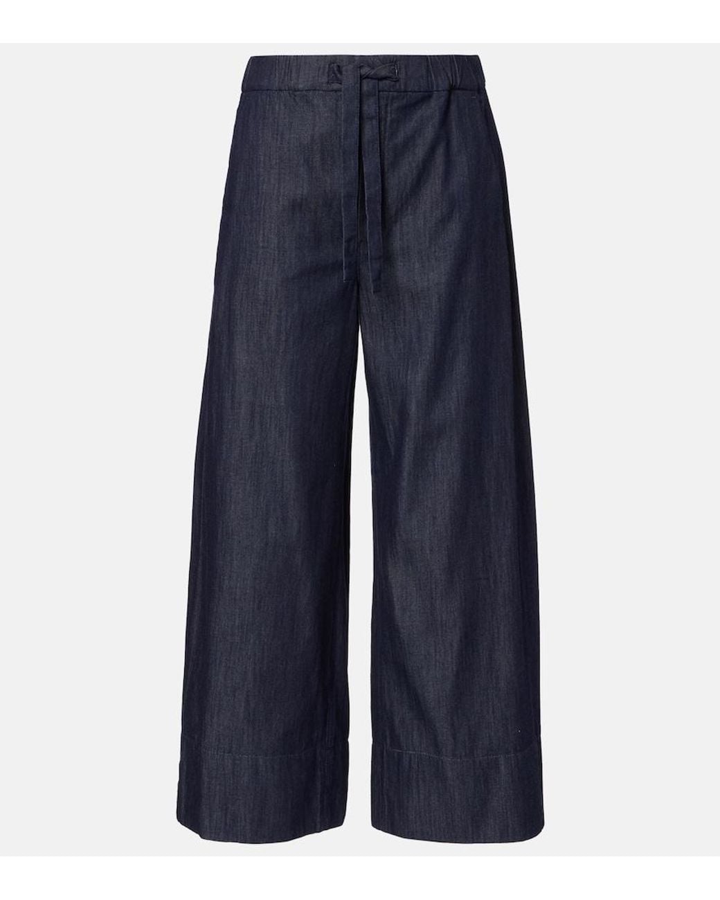 Max Mara Blue Jour Cotton Chambray Wide-Leg Pants