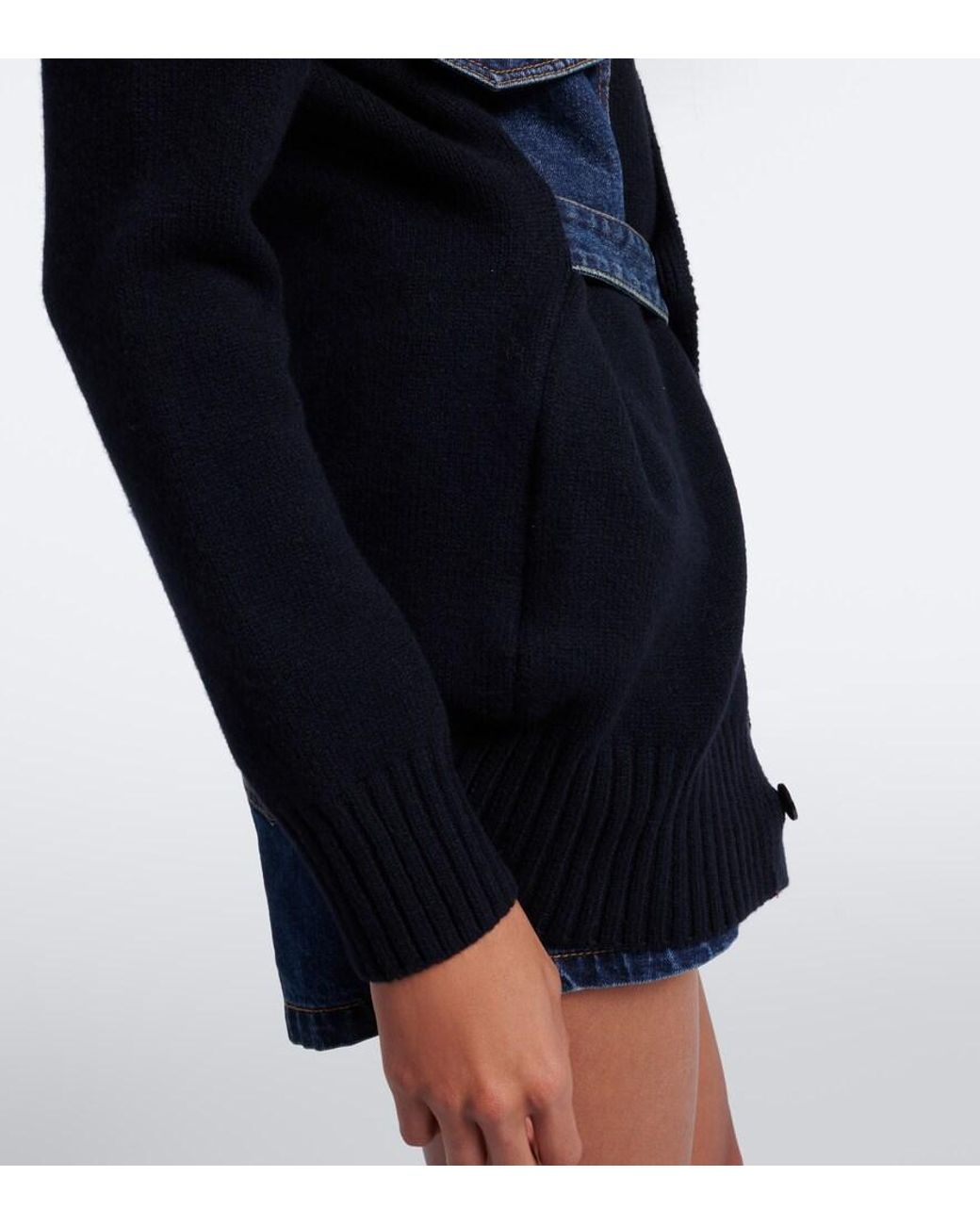 Sacai Blue Layered Wool-Blend And Denim Cardigan