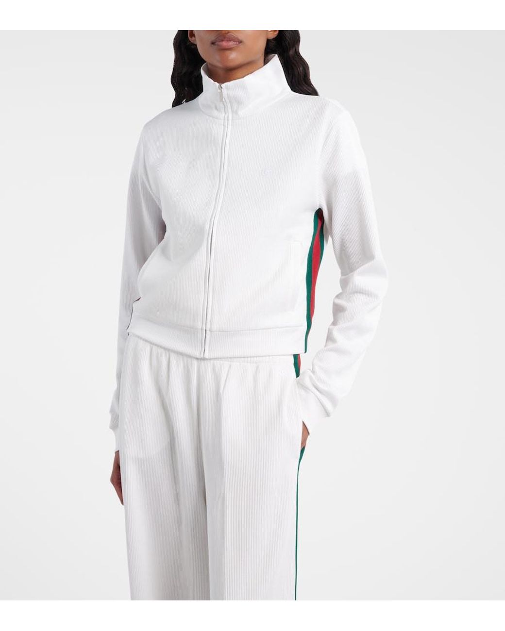 Gucci White Ribbed-Knit Cropped Sweatshirt