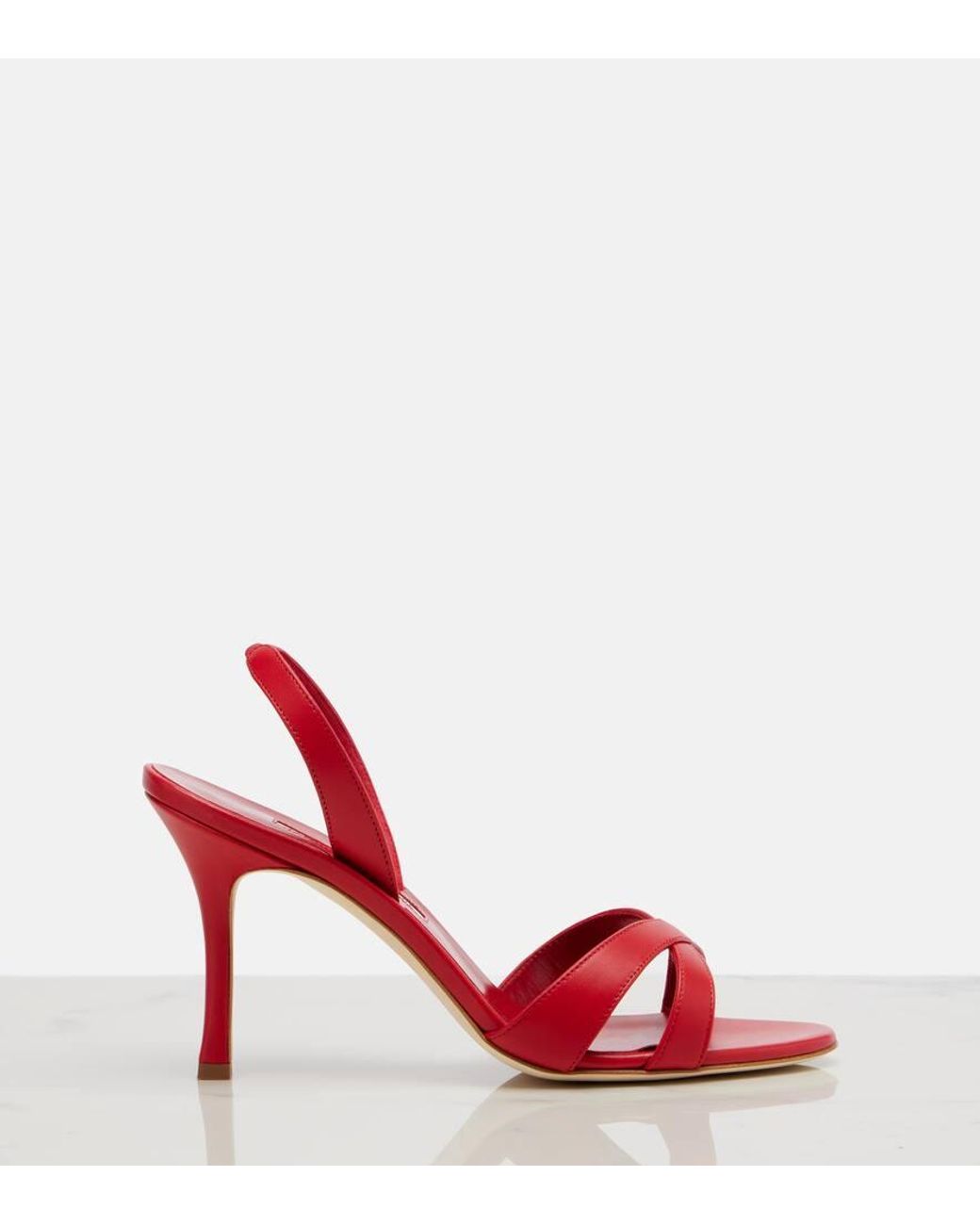 Manolo Blahnik Red Callasli Leather Slingback Sandals