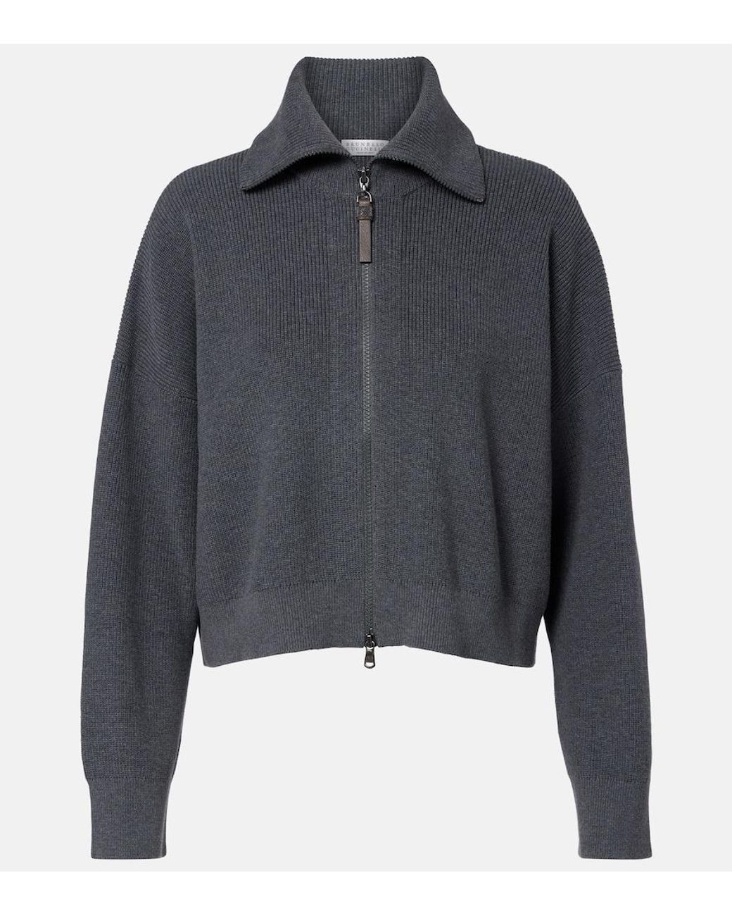 Brunello Cucinelli Gray Cotton Zip-Up Cardigan