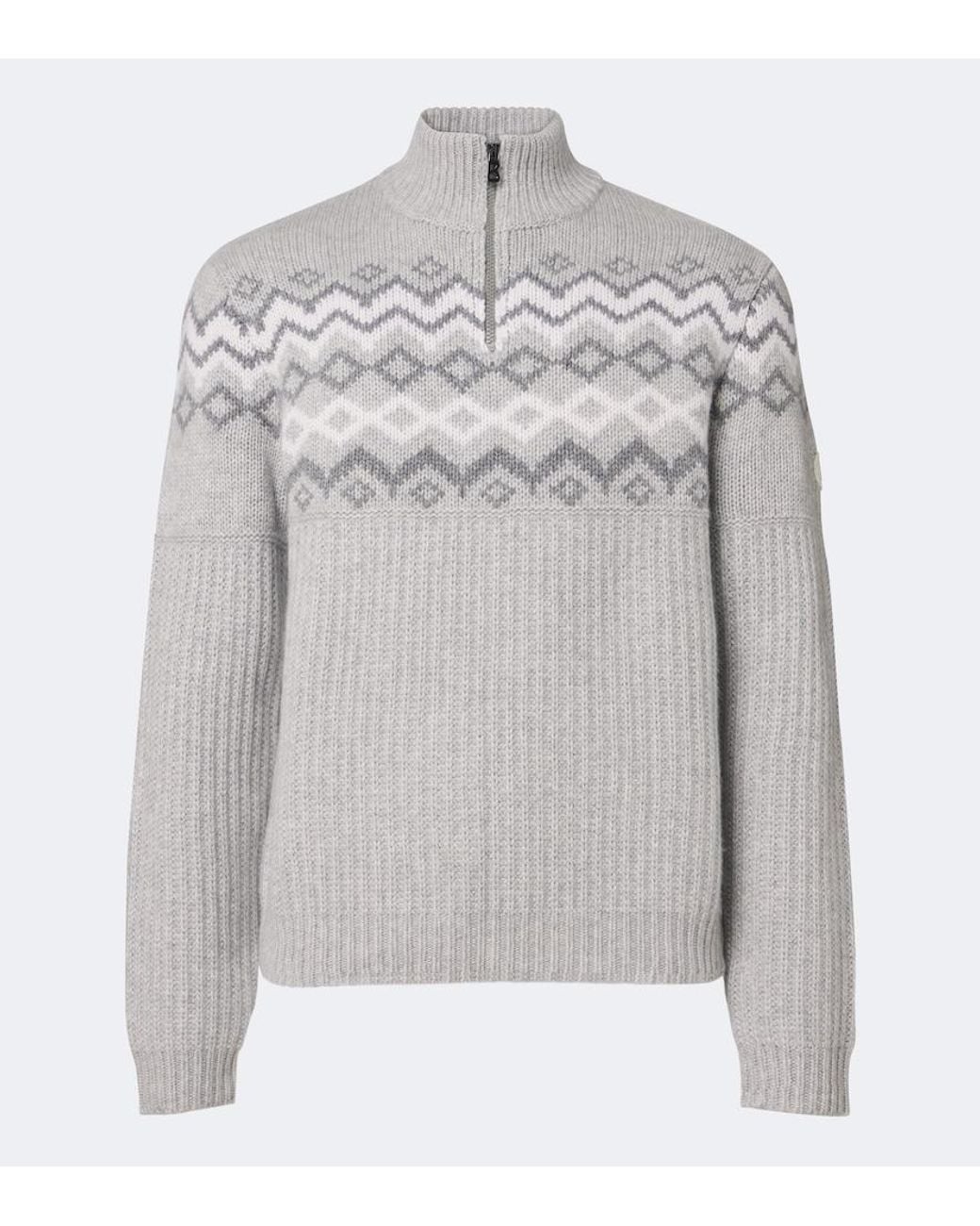 Bogner Gray Ludi Fair Isle Cashmere Half-Zip Sweater for men
