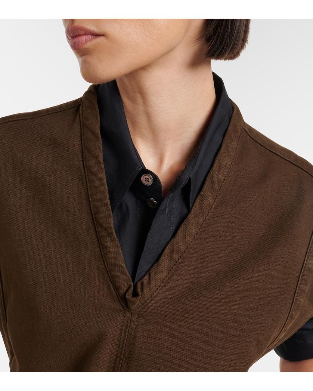 Top De Sarga De Algodon Con Cinturon Lemaire de color Brown