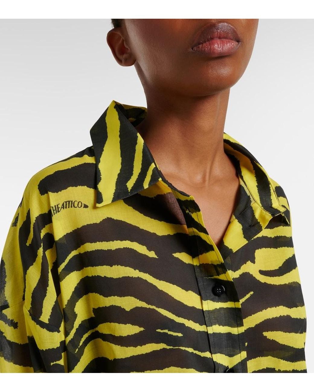 The Attico Green Animal-Print Cotton Muslin Shirt