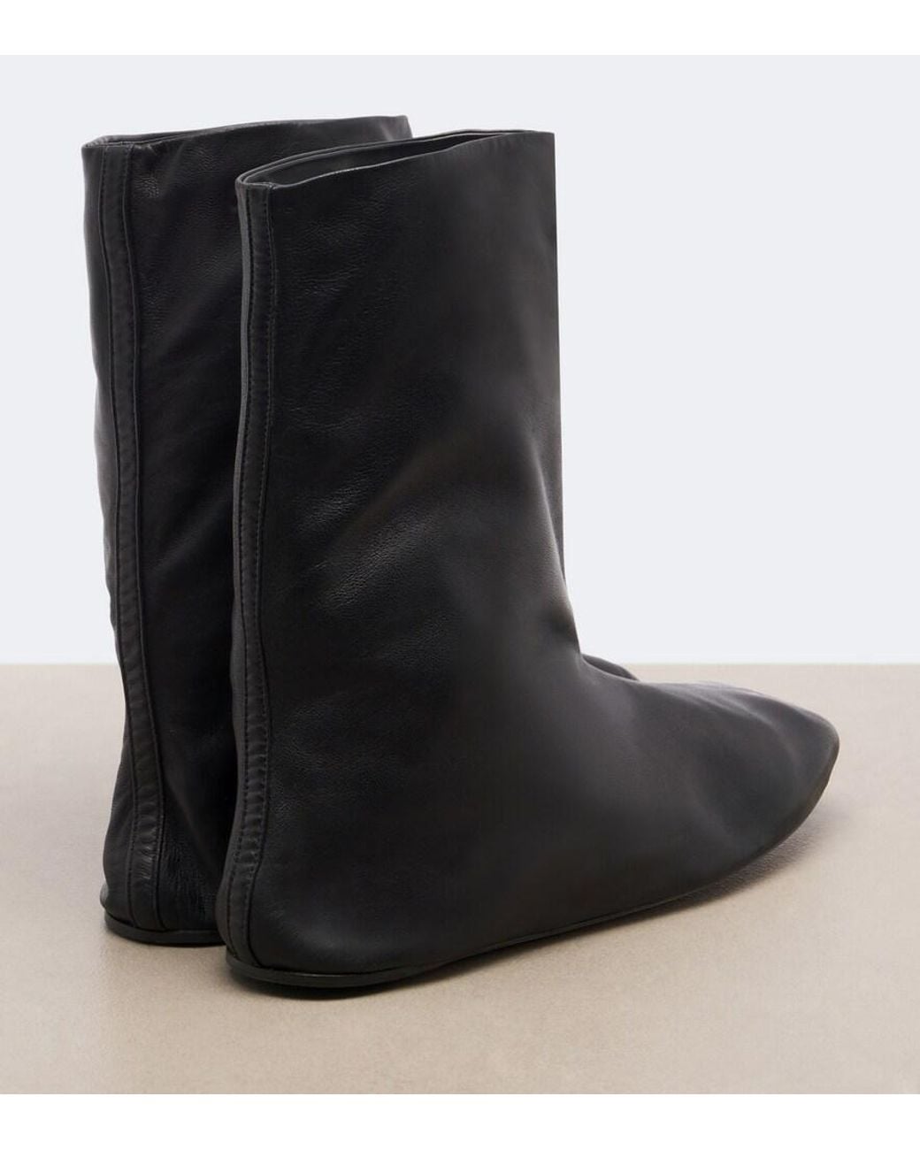 The Row Black Esther Leather Mid-Calf Boots
