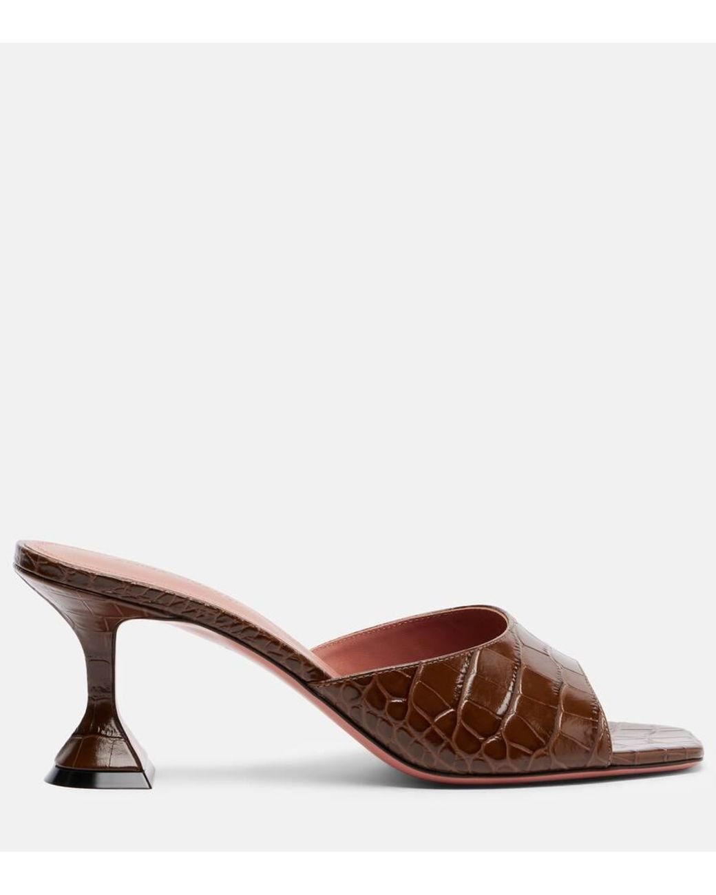 AMINA MUADDI Brown Lupita Croc-Effect Leather Mules