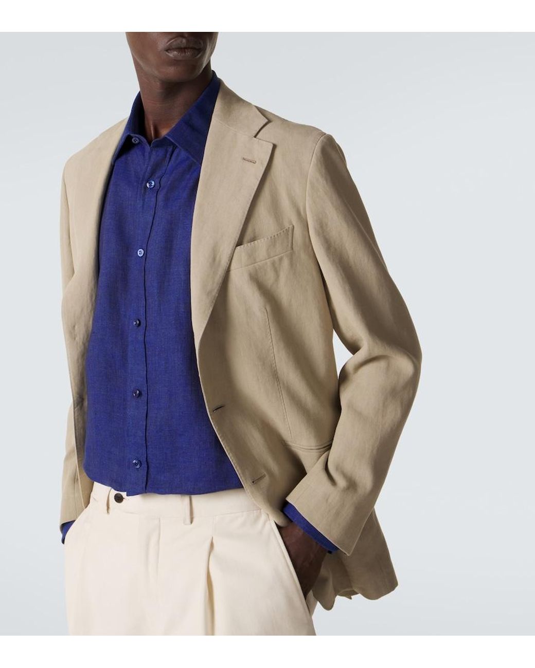 Charvet Blue Linen Shirt for men