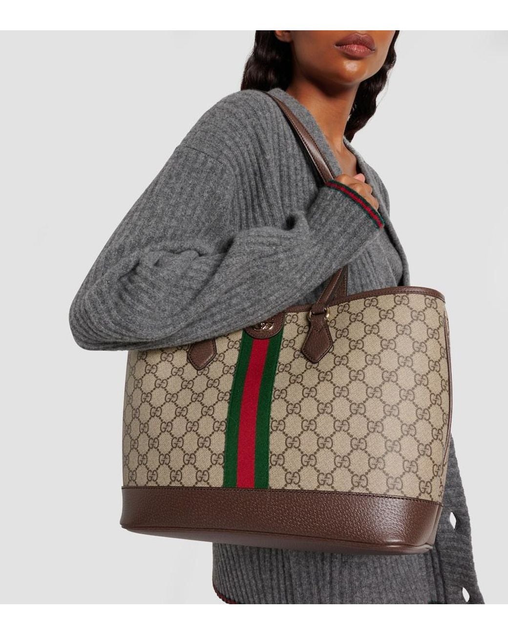 Shopper 'Ophidia' Con Motivo Gg All-Over E Logo Metallico Sul Fr di Gucci in Brown