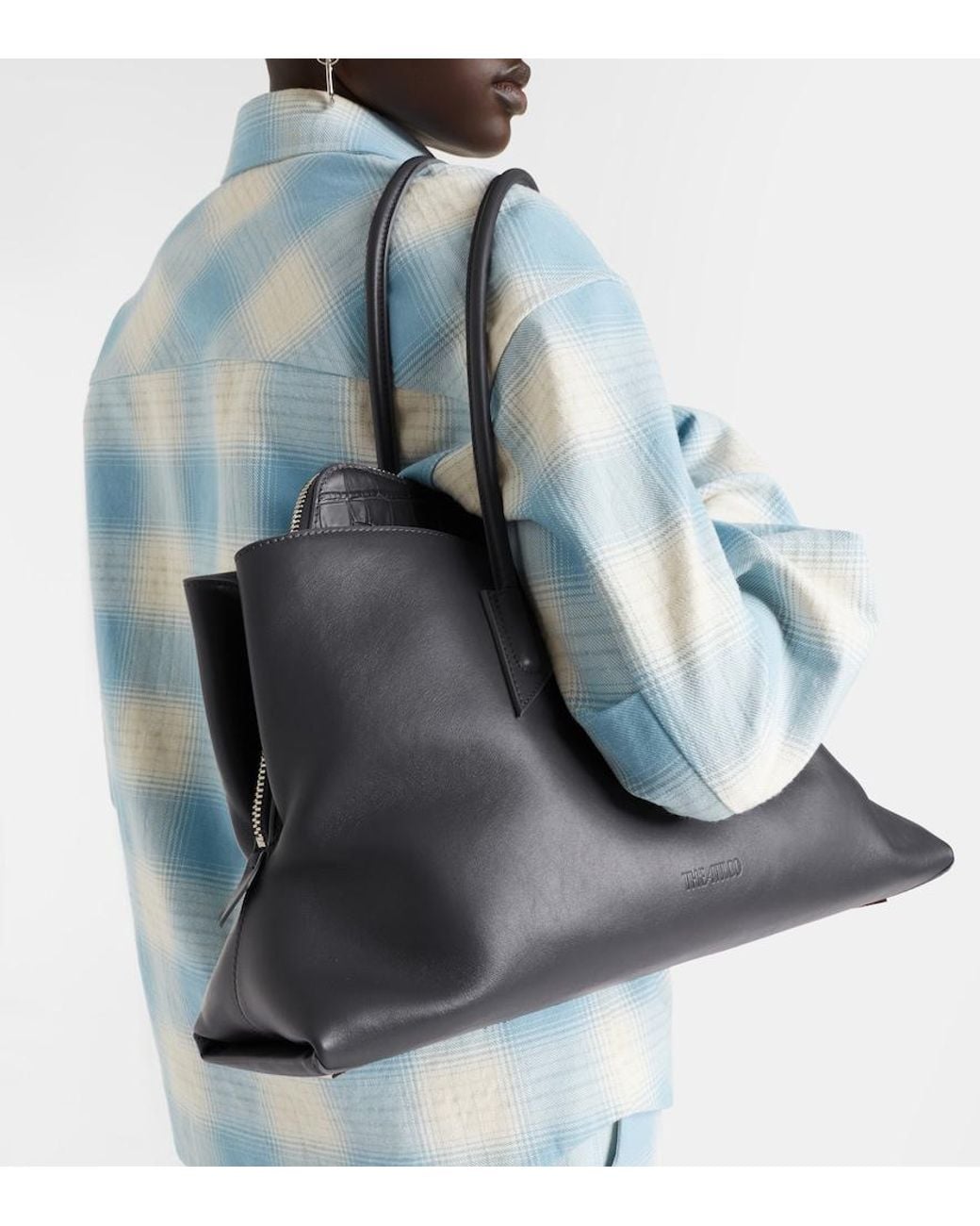 The Attico Black La Passeggiata Medium Leather Tote Bag