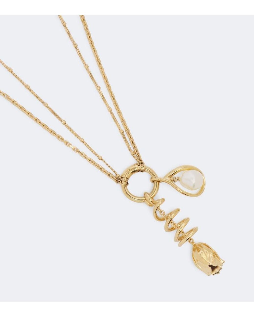 Chloé Metallic Embellished Pendant Necklace