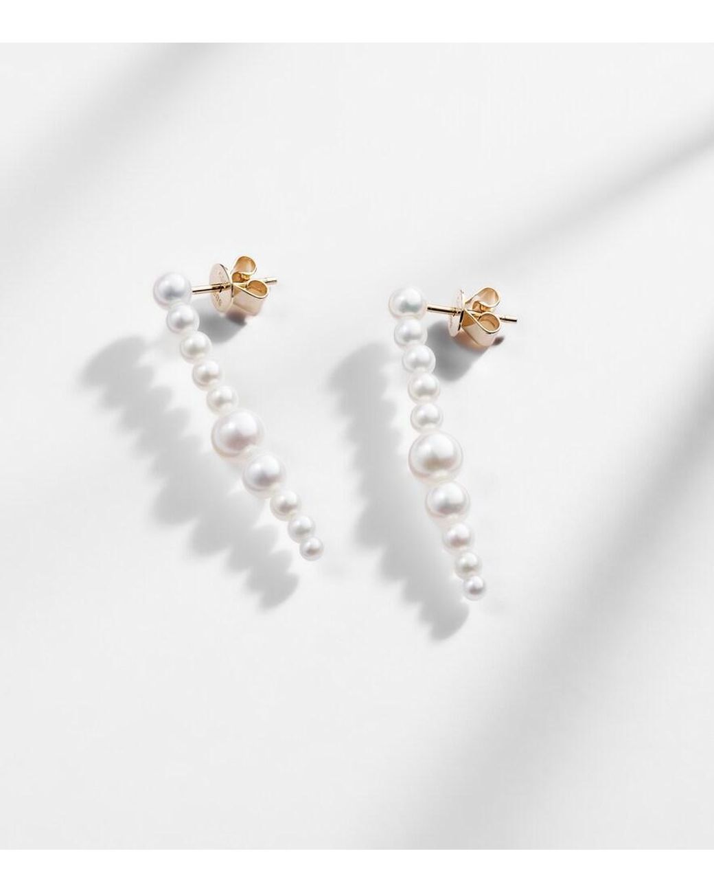 Sophie Bille Brahe White Sienna Moon 14Kt Drop Earrings With Pearls