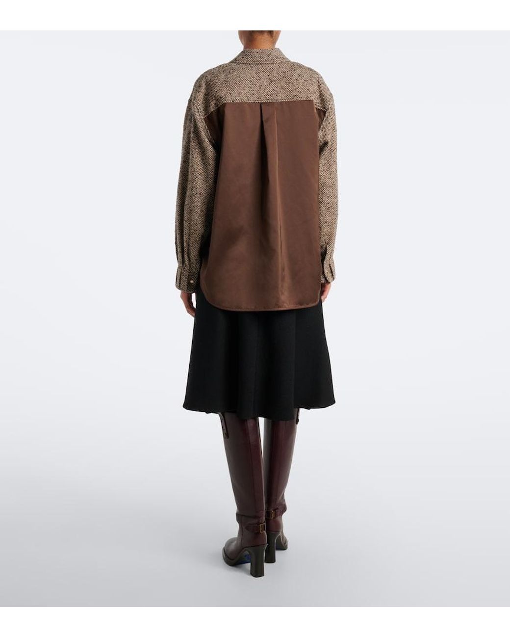 Moncler Black Leather-Trimmed Virgin Wool Midi Skirt