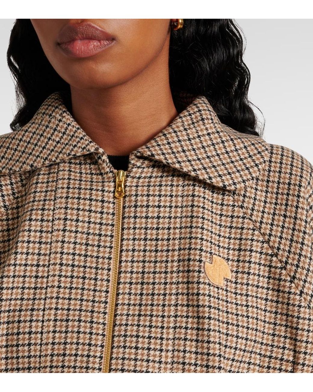 Patou Natural Houndstooth Wool-Blend Flannel Bomber Jacket
