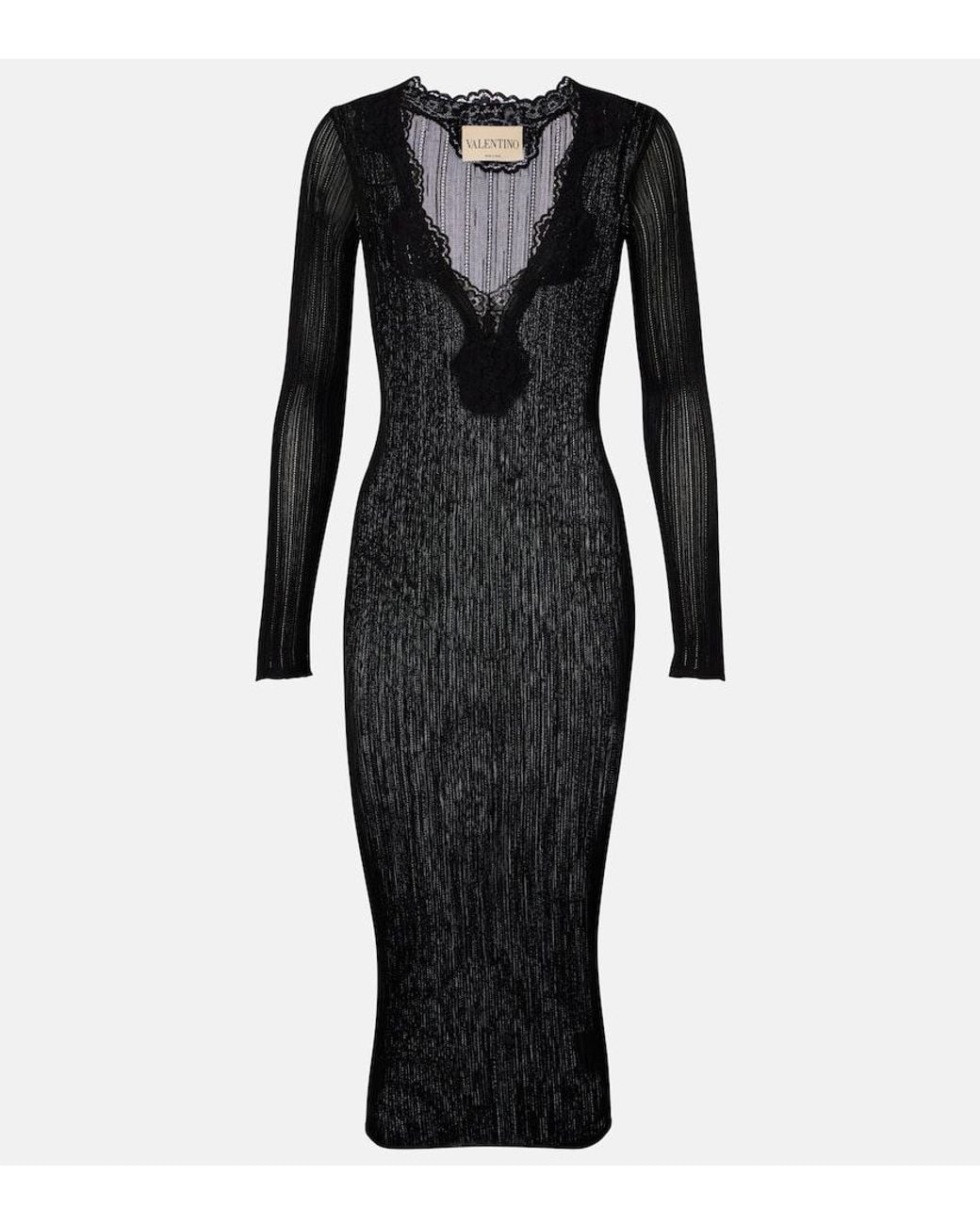 Valentino Garavani Black Ribbed-Knit Midi Dress