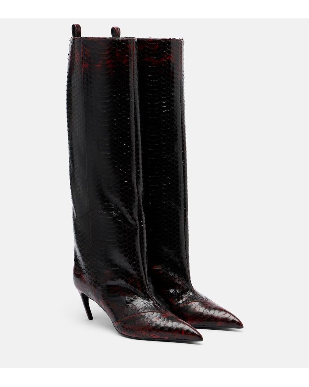 The Attico Black Lea Snake-Effect Leather Knee-High Boots
