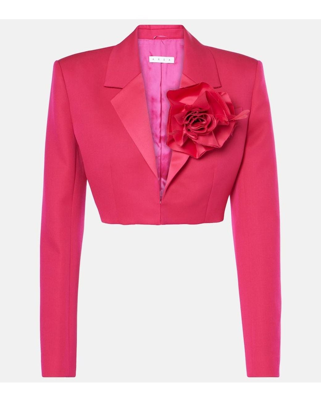 Area Pink Floral-Applique Cropped Wool Blazer