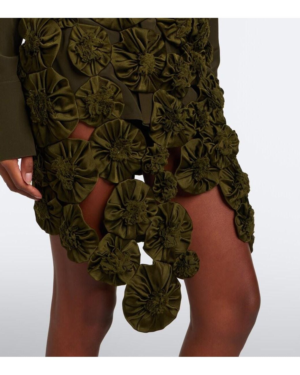 Victoria Beckham Green Floral-Applique Satin Midi Skirt