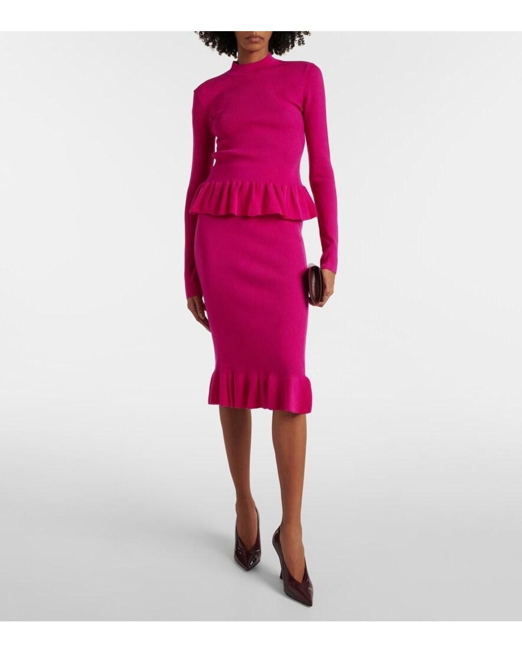Nina Ricci Pink Ruffled Wool-Blend Sweater