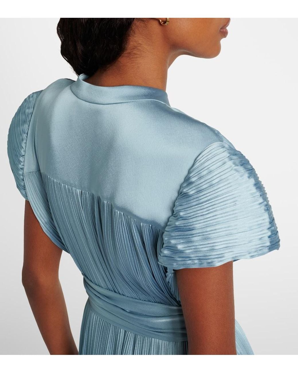 Joseph Blue Phare Plisse Satin Midi Dress