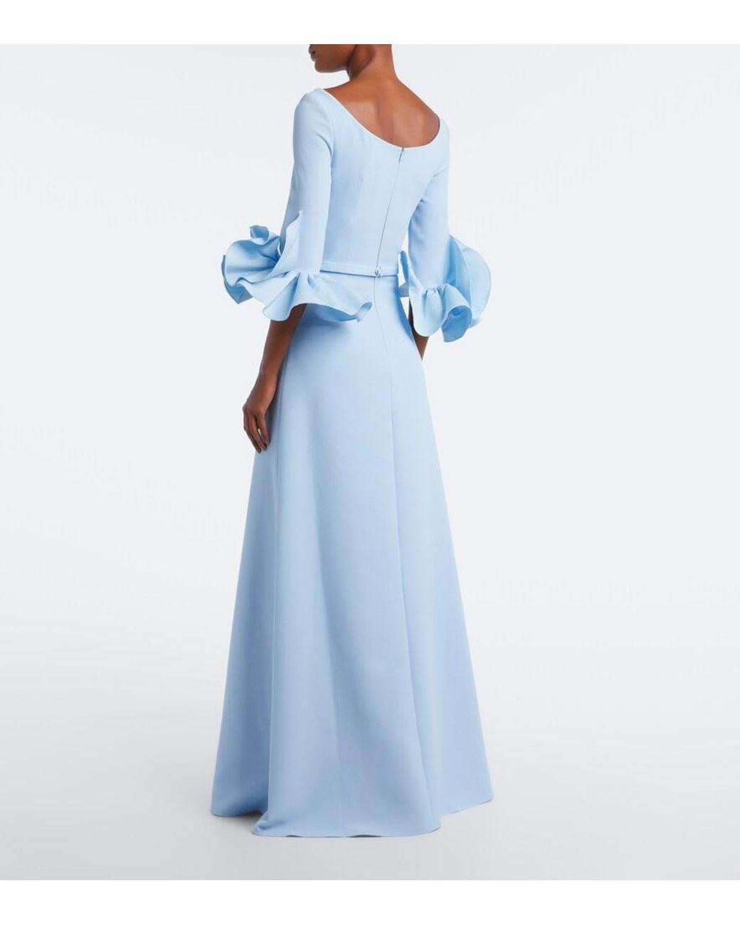 Safiyaa Blue Belisa Belted Ruffled Crepe Gown