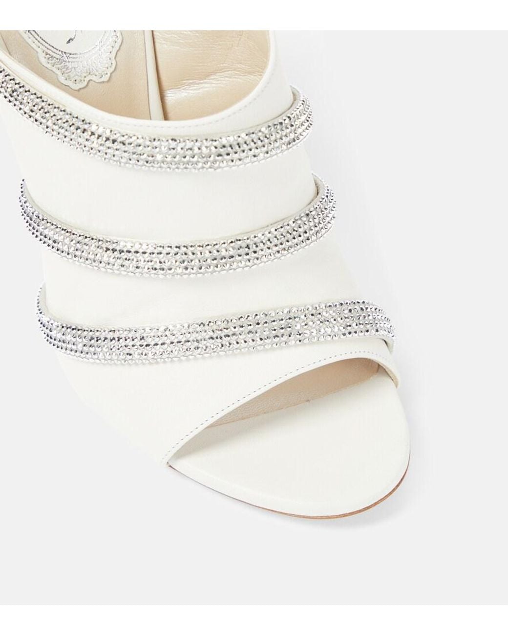 Rene Caovilla White Sally Embellished Leather Mules
