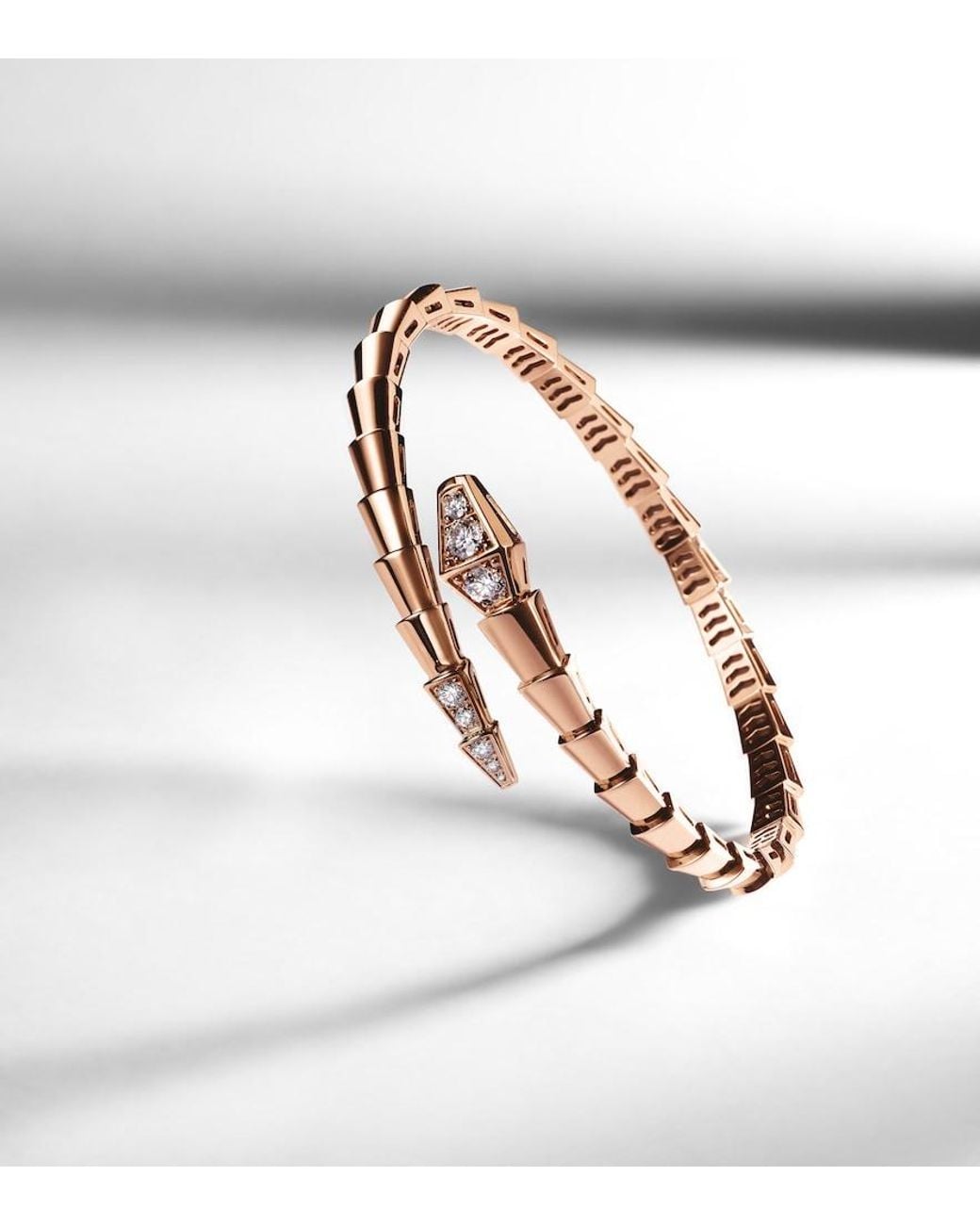 BVLGARI White Serpenti Viper 18Kt Rose Bangle With Diamonds