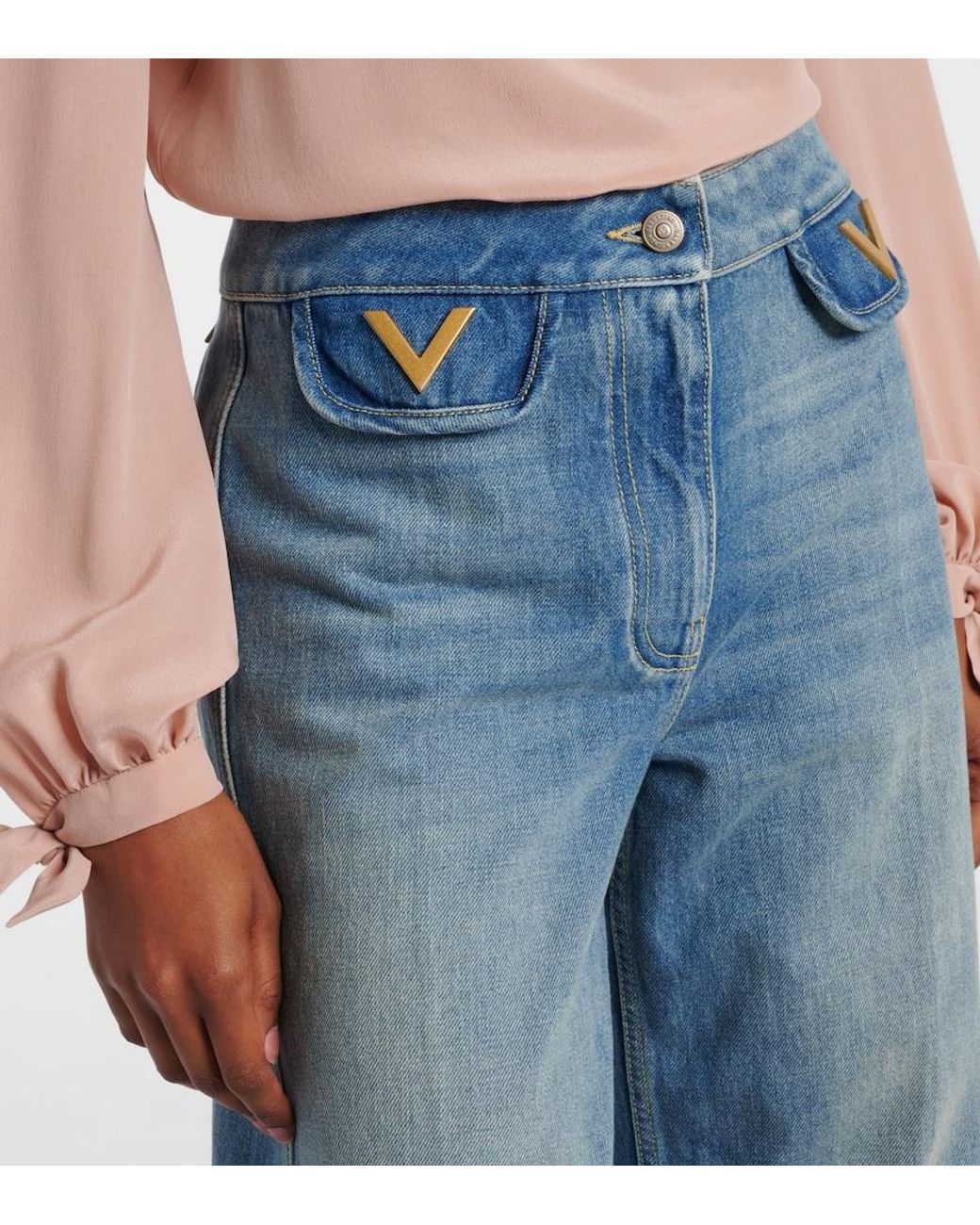 Valentino Garavani Blue Vgold Mid-Rise Wide-Leg Jeans