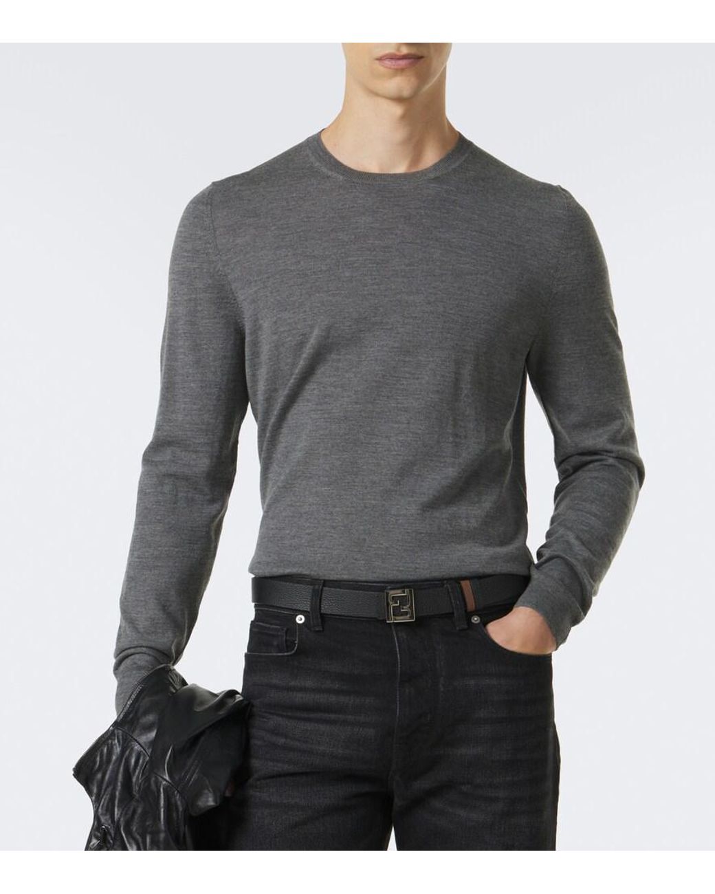 Fendi Gray Wool Sweater for men